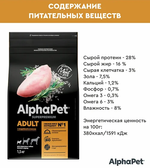 Аналитический состав сухого корма для собак AlphaPet (АльфаПет) супер премиум класса